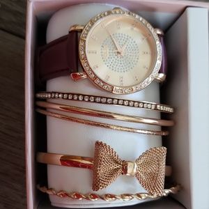 Rose gold watch and bangle set